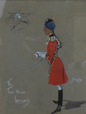 Charles Johnson Payne (1884-1967) 'Snaffles', gouache, 'The two Anna Lancers', signed and inscribed, 32 x 23cm. Condition - fair